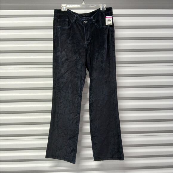Elie Tahari Pants Women's Size 14 Dark Blue Velvet Mid Rise Straight Leg Trouser